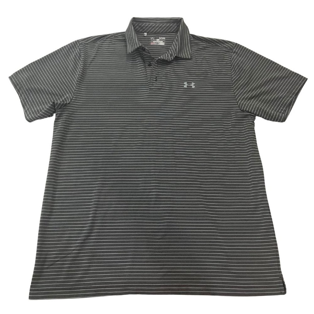 Under Armous Men's HeatGear Polo Gray Striped XL Loose